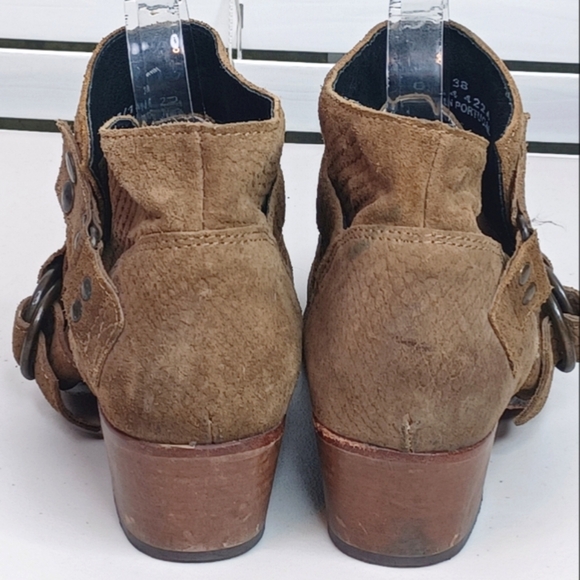 Free People Boho Leather Sz 38 Tortuga Strappy Suede Stacked Heel Booties - Picture 6 of 16